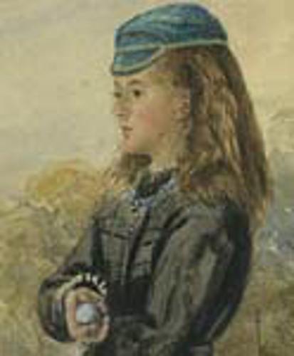 Maud Brand dressed for stoolball c1868 (detail) by Gertrude Brand