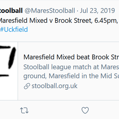 Example tweet about a new match